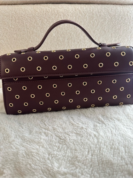 Handbags - Women's Burgundy Eyelet Leather Top-Handle Bag